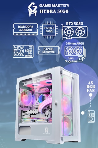 Game Master Hydra 5050 R5-5600 16 GB 512 GB SSD M2 RTX5050 Free Dos Masaüstü Oyuncu Bilgisayarı