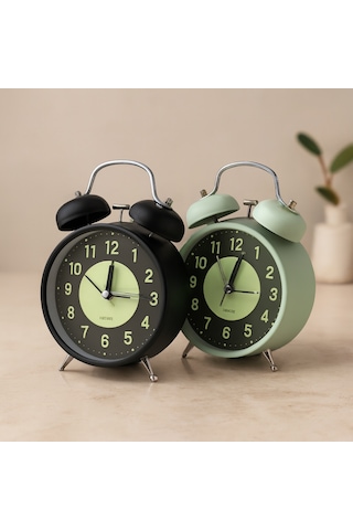 Twin Bell Metal Masa Çalar Saat 11 Cm Pilli, Işıklı, Fosforlu Belirtilmemiş