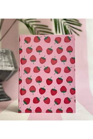 Çilek Temalı Planner Kartın Kapak Defter Pembe