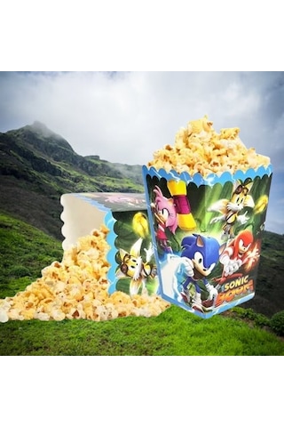 Mısır Pop Corn Kutusu Sonic Temalı 8 Li 8x11,5 Cm Parti Malzemesi
