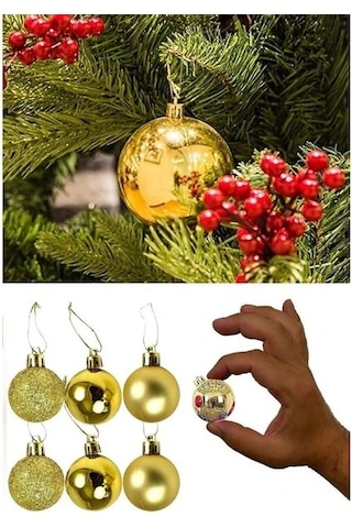 12 Adet Gold 2,5 Cm Süs Topu Parlak Gold Mat Gold 12 Li Süs Mini Yılbaşı Topu Noel Çam Ağacı Topu