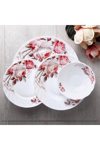 Opal Tatlı Tabak Rose Desen 17.6 Cm 6 Adet Beyaz