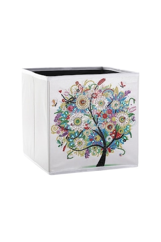 Ulzyvf Elmas Boyama Depolama Kutusu - Dıy Organizatör, 25x25x25cm Beyaz Kanvas, Araç Setli Çok Renkli Çok Renkli