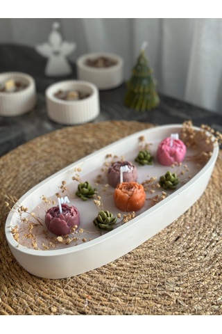 Kübra Design Candles Dekoratif Tabakta Mini Gül Bahçesi Mum