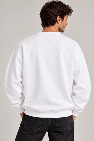 Gıovera Y Jaguar Premium Oversize Erkek Sweatshirt %100 Pamuk Beyaz