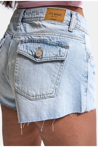 Itsbasic Kadın Ice 12s6-3 Mini Mom Arkadan Cepli %100 Koton Denim Şort Ice Rengi