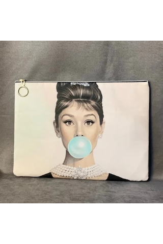 Uretti - Mehtap 4435 - Pop Art Desenli Clutch Çanta - Fil Dişi Bej