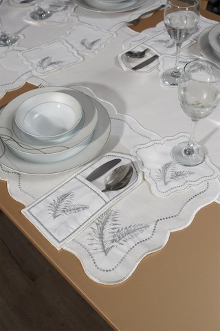 Viktori Keten Nakışlı Amerikan Servis Takımı 19 Parça Silver Gümüş