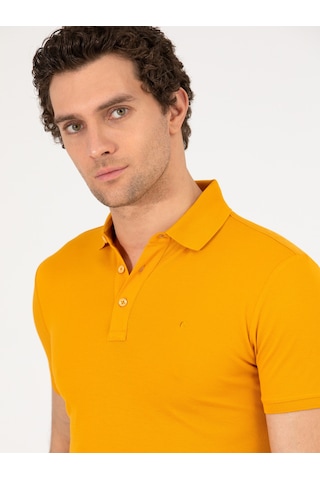 Koyu Sarı Polo Yaka Slim Fit Basic Merserize T-shirt Sari