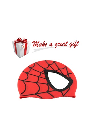 K İçin Örümcek Desenli Unisex Su Geçirmez Silikon Yüzme Bonesi Kırmızı