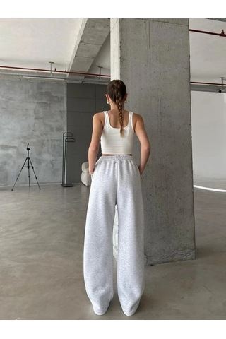 3 İplik Şardonlu Oversize Eşofman Gri Gri