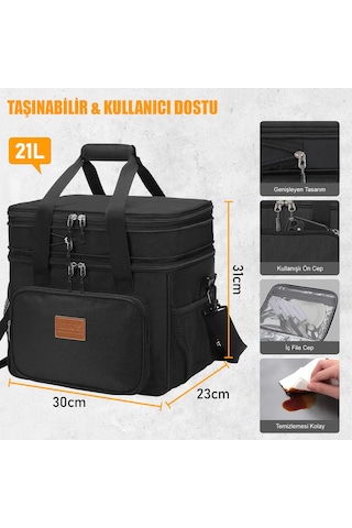 Haegs Körüklü Termal Termos Çanta, Çift Bölmeli, Genişleyebilen Soğuk Sıcak Tutucu Yalıtımlı Beslenme Çantası, Soğutucu Buzluk Yemek Taşıma Çantası 21l - Gri