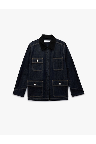 Koton Uzun Kollu Cep Detaylı Gömlek Yaka Denim Ceket Orta İndigo 6wal50008md Indigo