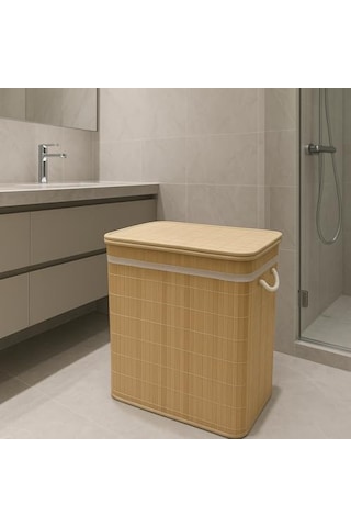 Modern Bambu Beyazlar/renkliler Ayrı Bölmeli Çamaşır Kirli Sepeti 52x32x60cm 100 Litre Büyük Boy Sarı Çok Renkli