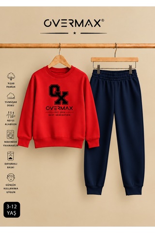 Overmax Baskılı Çocuk Sweatshirt & Eşofman Altı Takım 3-12 Yaş Kırmızı Üst-lacivert Alt - 920664318 Kırmızı Üst-lacivert Alt