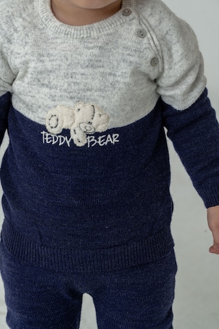 Babyhola Çocuk Teddy Bear Detay Kazak Pantolon Bere Triko Kışlık Takım 22113 Lacivert