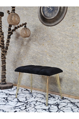 Zafir Metal Gold Tel Ayaklı 60 Cm Puf Bench - Puf - Bench - Oturak - Mutfak Oturağı - Antre Oturağı Siyah