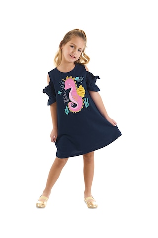 Denokids Mushi Denizatı Unicorn Kız Çocuk Elbise Lacivert
