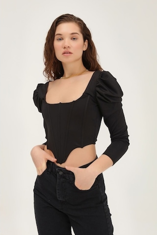 Sırt Bağlamalı Balon Kol Bluz Siyah