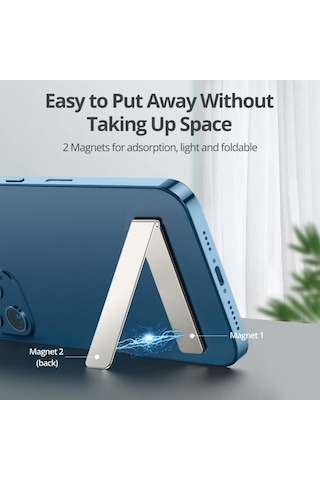 Gümüş Hdoorlink Mini Manyetik Telefon Tutucu Katlanabilir Cep Telefonu Geri Görünmez Tutucu Metal Braket Masa Standı İphone Xiaomi Samsung Uyumlu İçin