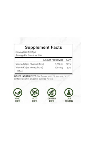 Deal Supplement D3 K2 Softgel, D3 5000 Iu & K2 Mk7, 250 Capsul