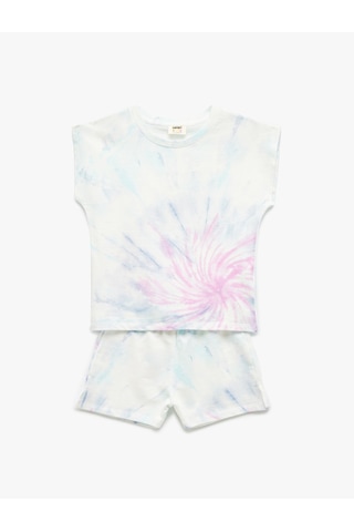 Koton Pamuklu Desenli 2'li Tişört Ve Şort Seti Beyaz Desenli 5skg10017ak Beyaz Desenli