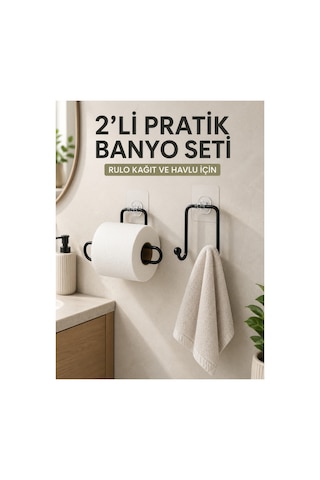 Astraltech 2 Li Yapışkanlı Banyo Düzenleme Seti Rulo Kağıt Tutucu Ve Havlu Askılığı Renkli