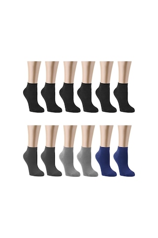 Ozzy Socks 12 Çift Bambu Erkek Dikişsiz Patik Çorap 4 Mevsim Dayanıklı Topuk Ve Burun Koyu Renkler Siyah-lacivert-gri-füme
