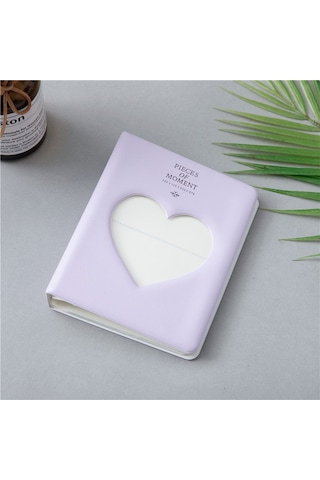 İçi Boş Kalp 64 Cepler Fotoğraf Kitabı Albümü İsim Kartı Tutucu Fujifilm Instax Mini 8 / 7s / 70/25 / 50s / 90 Açık Mor