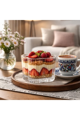 Porsima Ryg7061 Flower 6lı Cam Kase Puding Magnolya Tatlı Ve Dondurma Kasesi Kahvaltılık Kase Seti Çerez Kasesi 6x7,5cm Şeffaf