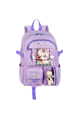 Waddell Kore Kawaii Tarzı Okul Sırt Çantası, Termal Beslenme Çantası Ve Kalemlik Lila 26700