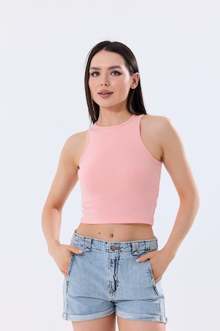 5'li Kadın Pamuklu Likralı Ribana Fitilli Crop Atlet Tişört 27120 Bej