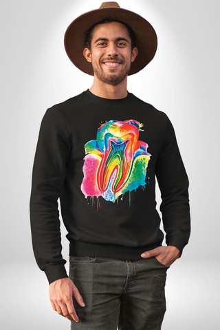 Diş Doktoru Diş Anatomisi Özel Tasarım Unisex Siyah Sweatshirt Siyah