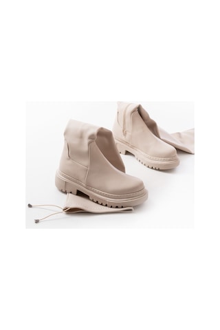 812-2194 Bej Fermuarlı Diz Üstü Bağcıklı Çorap Günlük Kadın Çizme Resimdeki Renk