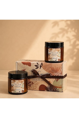 Tiem Concept Kokulu Mum 2'li Set - Soya Mum Hediye Seti, Sandalağacı Ve Okyanus Aromalı Amber Kavanoz Mumlar -%100 Do Çok Renkli