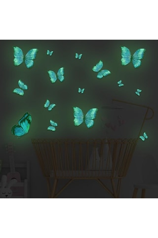 Pvc Duvar Sticker Işıklı Kelebek Duvar Sticker Yeşil