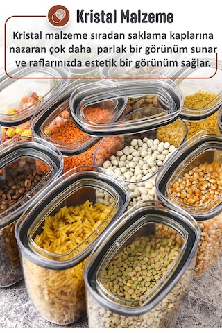 İronika Jumbo Boy 2100 Ml Gerçek Vakumlu Silikon Kapaklı Kristal Erzak Bakliyat Saklama Kabı Seti Baharatlık 6 Adet Şeffaf Şeffaf