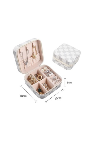 Chavin Beyaz Deri Seyahat Yüzük Küpe Kolye Takı Kutusu St1-66by Beyaz