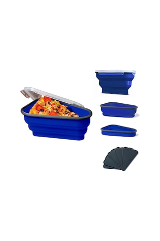 Mufunye Mikrodalga Ve Bulaşık Makinesine Uygun Yeniden Kullanılabilir Silikon Pizza Depolama Kutusu - Mavi, 5 Bölmeli, Taze Tutucu Kilitli Kapak Mavi