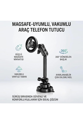 Magsafe İle Uyumlu Araç Telefon Tutucu Sj-t13, Vakumlu Vantuz Taban, 360 Dönebilen Başlık Ve Ayarlanabilir Çok Ek Diğer