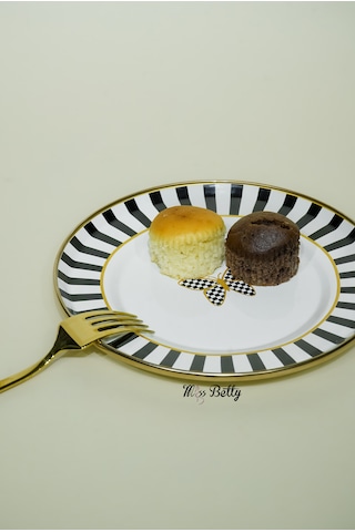 Papilon Emaye 2'li Pasta Tabağı Dekoratif Vintage Servis Tabağı Beyaz - Siyah