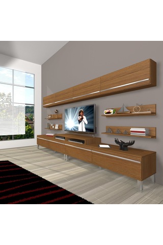 Decoraktiv Ekoflex 360y Mdf Krom Ayaklı Tv Ünitesi Tv Sehpası Ceviz