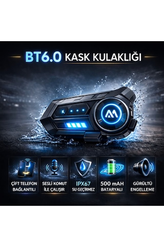 Polham Bt6.0 Intercom Kask Kulaklık Ipx67 Su Geçirmez, Gürültü Engelleme, Çift Telefon Destekli, 500mah Şarjlı
