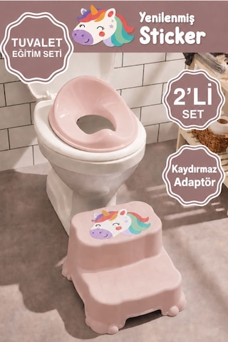 Çocuk Tuvalet Alıştırma Seti Kaydırmaz Takım - Kaydırmaz 2 Katlı Basamak Ve Kaydırmaz Klozet Adaptörü