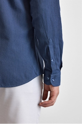 Süvari Lacivert Slim Düğmeli Yaka Düz Cepsiz Casual Gömlek Gm2025500498-m09