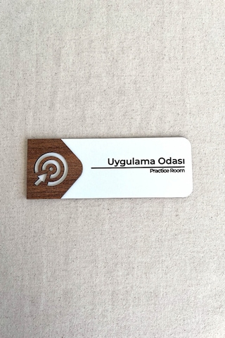 Uygulama Odası Kapı Tabelası Mdf Yönlendirme Levhası 19x7 Cm Çift Katmanlı