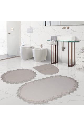 Bonny Home Venüs Krem 3'lü Dantelli Banyo Paspası Seti Çeyizlik Krem