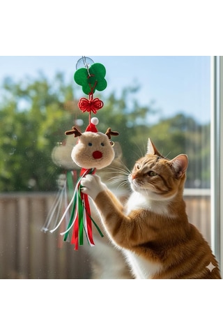 Madpet Noel Temalı Kedi Oyuncağı Kardan Adam Figürlü Uzun İp Püsküllü, Zilli Ve Askılı Yapı 2'li Pak