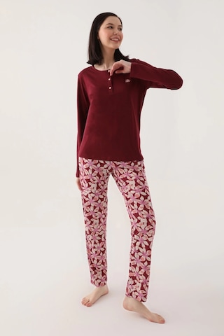 Arnetta 2638 Uzun Kol Kadın Pijama Takımı Kızıl Kahve V1 Kızıl Kahverengi