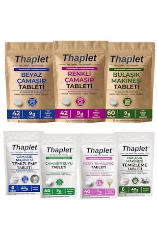 Thaplet Avantajlı Büyük Set - Çamaşır Makinesi Ve Bulaşık Makinesi Tabletleri + Makine Bakım Tabletleri + Çamaşır Suyu